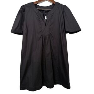 Gibsonlook Black Short Flutter Sleeve V Neck Cotton Blend Dress Medium NWT